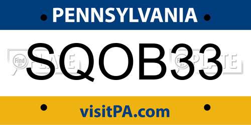 SQOB33 Pennsylvania License Plate