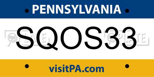 SQOS33 Pennsylvania License Plate
