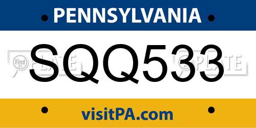 SQQ533 Pennsylvania License Plate
