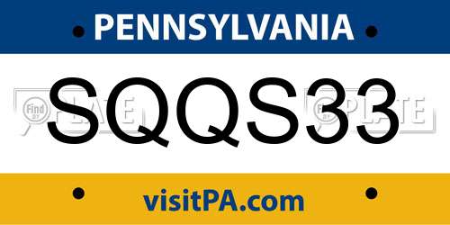 SQQS33 Pennsylvania License Plate