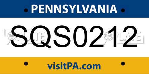 SQS0212 Pennsylvania License Plate