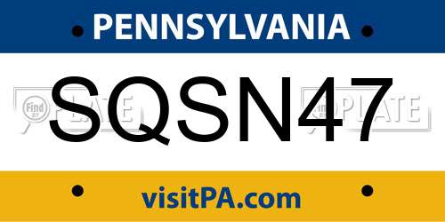 SQSN47 Pennsylvania License Plate