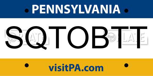 SQTOBTT Pennsylvania License Plate