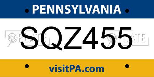 SQZ455 Pennsylvania License Plate
