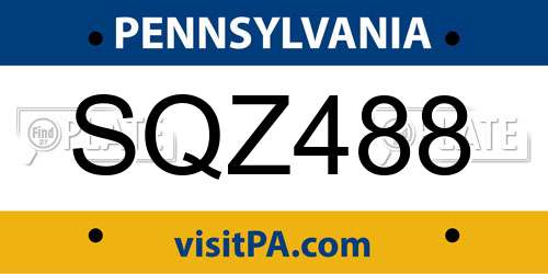 SQZ488 Pennsylvania License Plate
