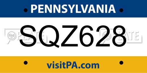 SQZ628 Pennsylvania License Plate