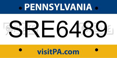SRE6489 Pennsylvania License Plate