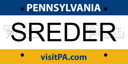 SREDER Pennsylvania License Plate