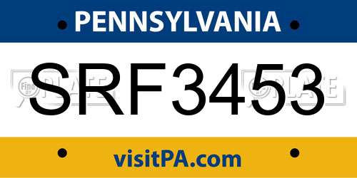 SRF3453 Pennsylvania License Plate