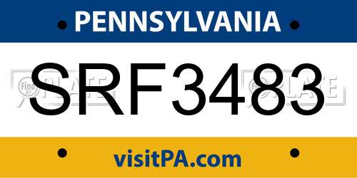 SRF3483 Pennsylvania License Plate