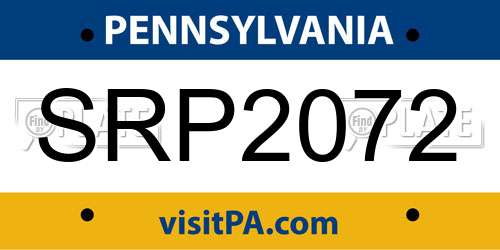 SRP2072 Pennsylvania License Plate