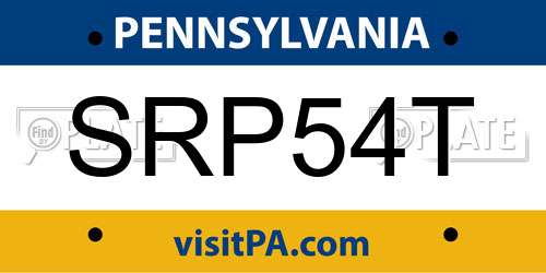 SRP54T Pennsylvania License Plate