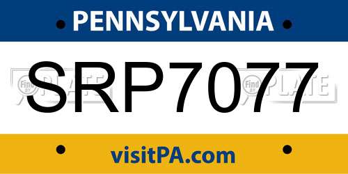 SRP7077 Pennsylvania License Plate