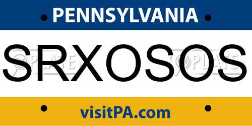 SRXOSOS Pennsylvania License Plate