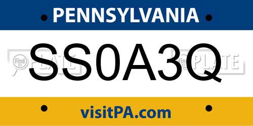 SS0A3Q Pennsylvania License Plate