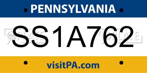 SS1A762 Pennsylvania License Plate