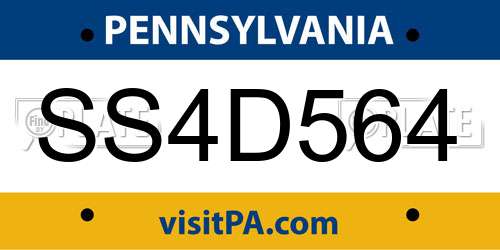 SS4D564 Pennsylvania License Plate