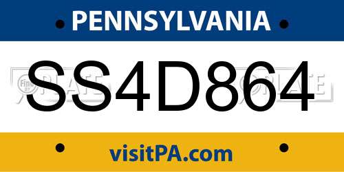 SS4D864 Pennsylvania License Plate