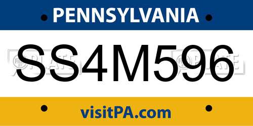SS4M596 Pennsylvania License Plate
