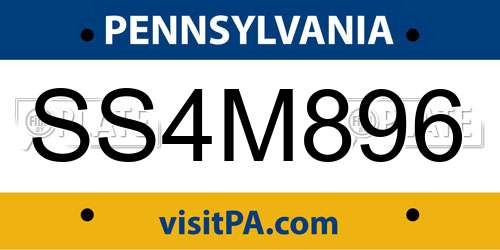 SS4M896 Pennsylvania License Plate
