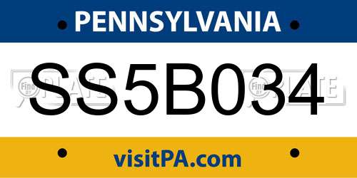 SS5B034 Pennsylvania License Plate
