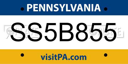SS5B855 Pennsylvania License Plate