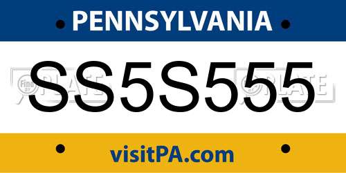 SS5S555 Pennsylvania License Plate