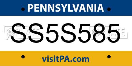 SS5S585 Pennsylvania License Plate
