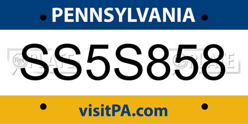 SS5S858 Pennsylvania License Plate