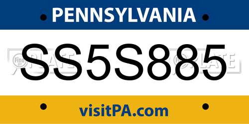 SS5S885 Pennsylvania License Plate