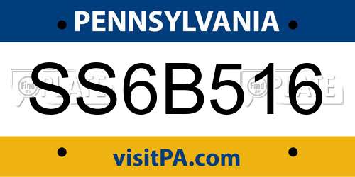 SS6B516 Pennsylvania License Plate