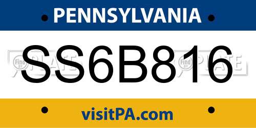 SS6B816 Pennsylvania License Plate