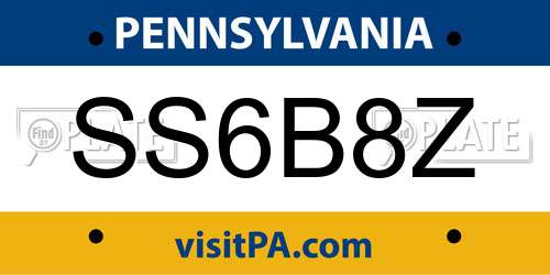 SS6B8Z Pennsylvania License Plate