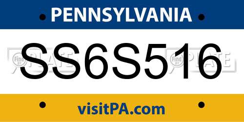 SS6S516 Pennsylvania License Plate