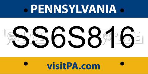 SS6S816 Pennsylvania License Plate