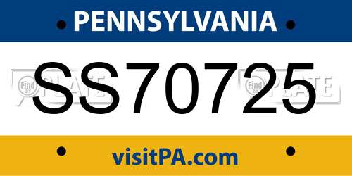 SS70725 Pennsylvania License Plate