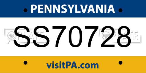 SS70728 Pennsylvania License Plate