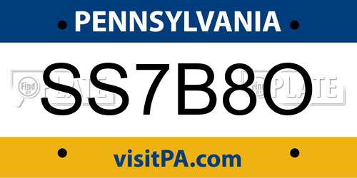 SS7B8O Pennsylvania License Plate