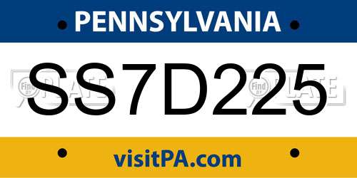 SS7D225 Pennsylvania License Plate