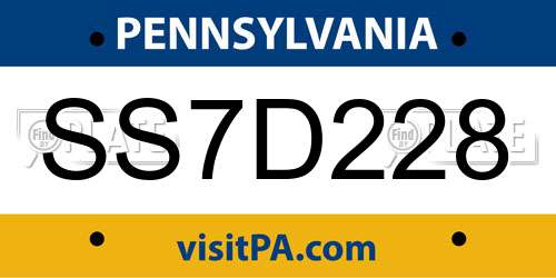 SS7D228 Pennsylvania License Plate