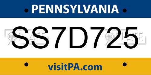 SS7D725 Pennsylvania License Plate