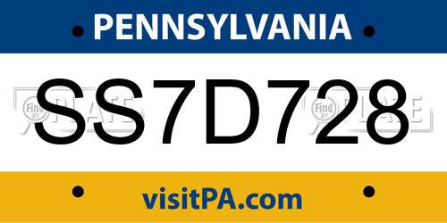 SS7D728 Pennsylvania License Plate