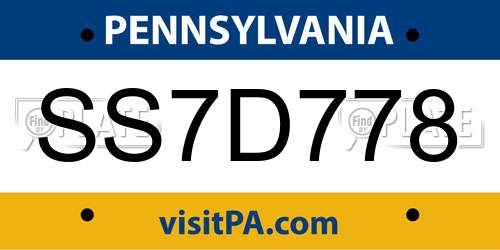 SS7D778 Pennsylvania License Plate