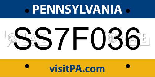 SS7F036 Pennsylvania License Plate