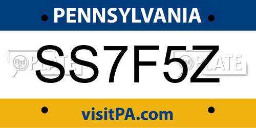 SS7F5Z Pennsylvania License Plate