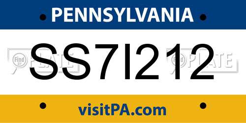 SS7I212 Pennsylvania License Plate