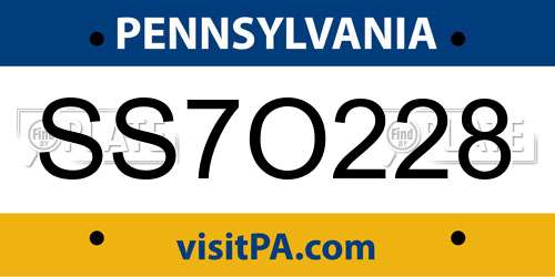 SS7O228 Pennsylvania License Plate