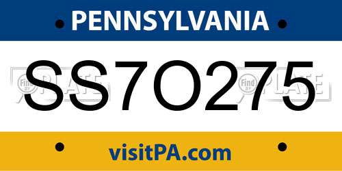 SS7O275 Pennsylvania License Plate