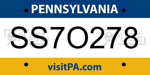SS7O278 Pennsylvania License Plate