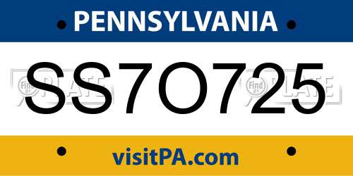 SS7O725 Pennsylvania License Plate